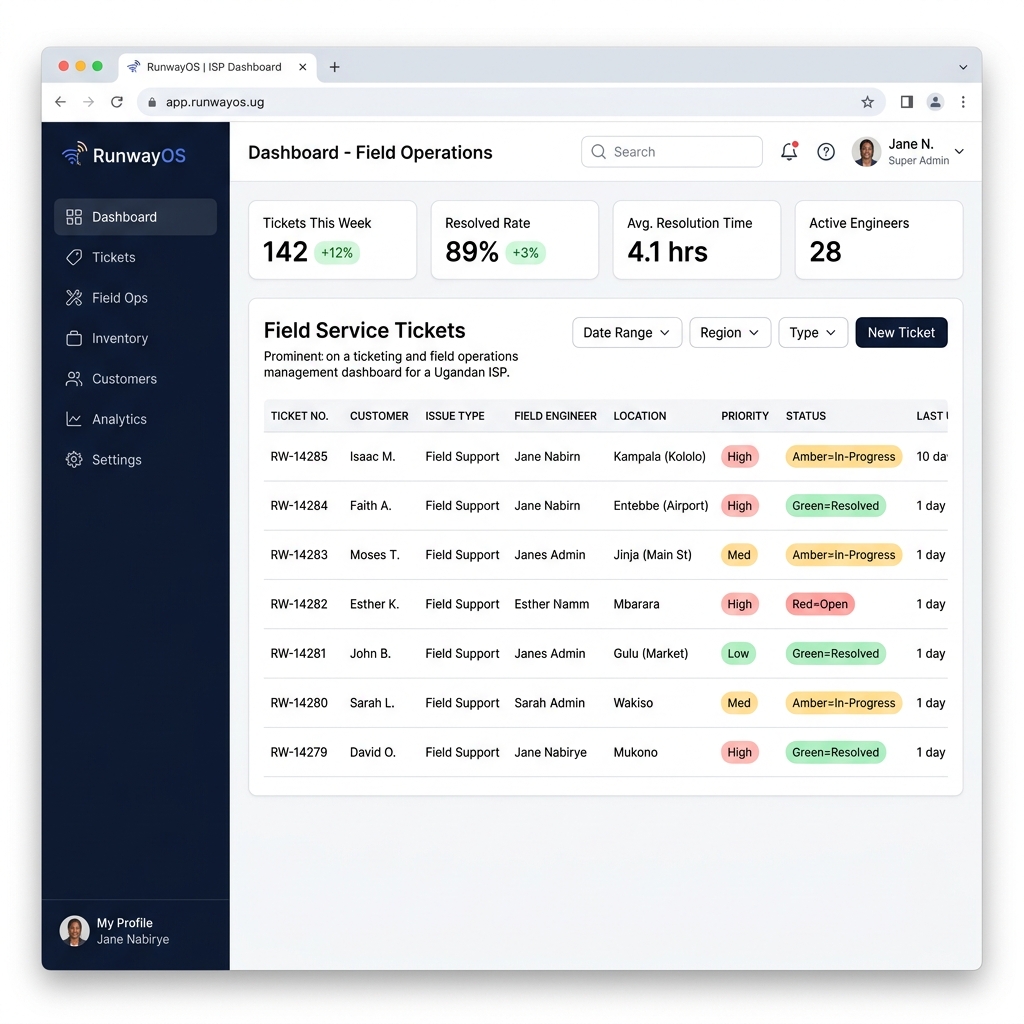 Runway Networks Ticketing System — Dashboard Screenshot